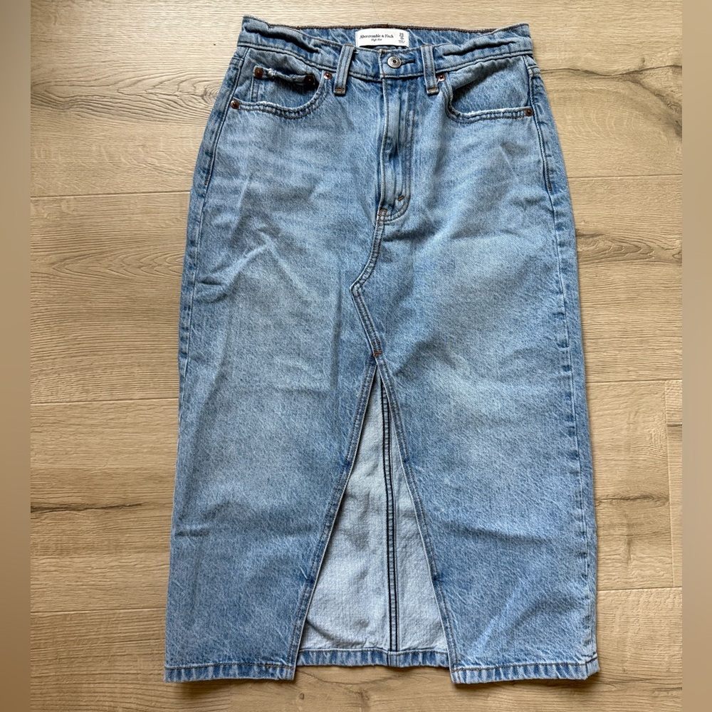 Abercrombie & Fitch Blue Denim Midi Skirt